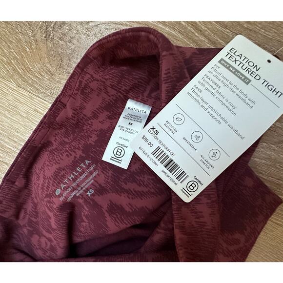 Athleta|Elation Textured Tight|Maroon|NWT|SZ XS - Picture 5 of 10